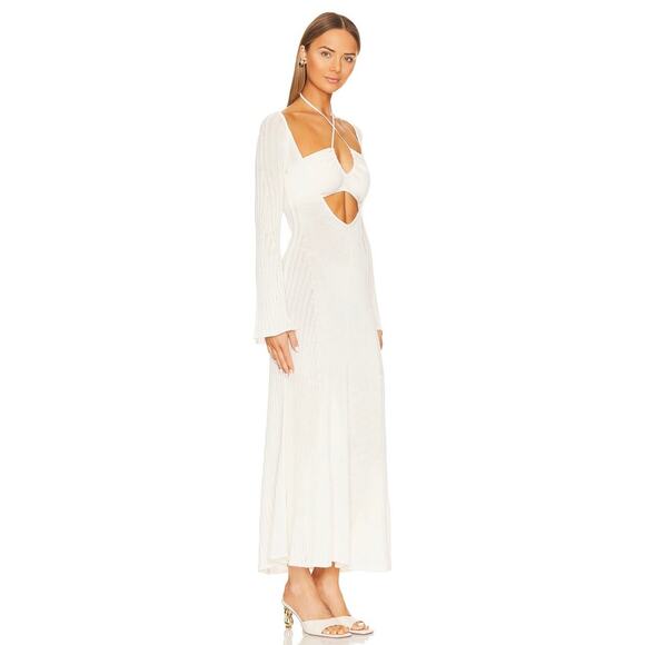 LPA Jorryn Revolve Crochet Bell Sleeves Knit Maxi Dress Coverup Cream White XS - Picture 3 of 14